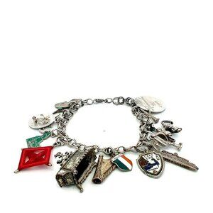 VTG Sterling Silver 8” Charm Bracelet! Dog Palm Tree‎ Cactus Ship Oven ETC! 99